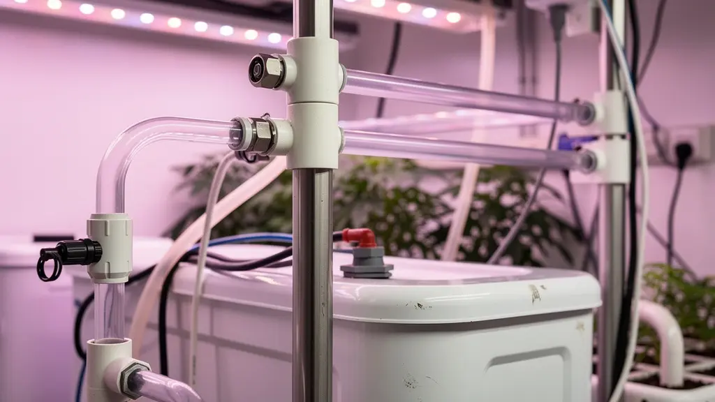 Installation hydroponique moderne avec éclairage LED pour culture CBD indoor